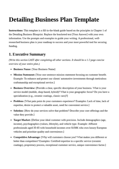 Detailing Business Plan Template