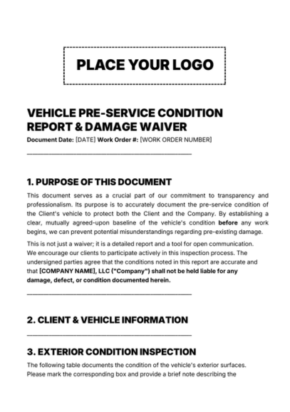 Detailing business damage waiver form